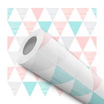Papel De Parede Adesivo Lavável Triângulos Quarto Bebê Verde Rosa