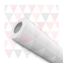 Papel De Parede Adesivo Lavável Triângulos Rosa Cinza Branco Claro