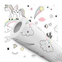 Papel De Parede Adesivo Lavável Unicórnios Arco Iris Infantil 10m Papel De Parede Adesivo Lavável Unicórnios Arco Iris Infantil 10m