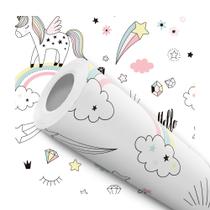 Papel De Parede Adesivo Lavável Unicórnios Arco Iris Infantil 12m Papel De Parede Adesivo Lavável Unicórnios Arco Iris Infantil 12m