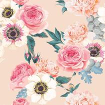 Papel De Parede Adesivo Lavável Vintage Floral Flores Rosas Fundo Rosa Quarto Sala