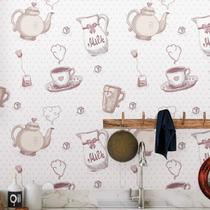 Papel De Parede Adesivo Lavável Xícaras Bule Café Da Manhã cola em Azueljo Papel De Parede Adesivo Lavável Xícaras Bule Café Da Manhã cola em Azueljo