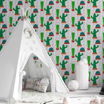 Papel de Parede Adesivo Listras e Cactos N06280 Rolo 0,58x3M