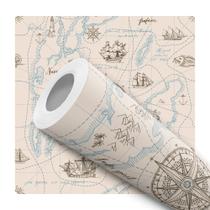 Papel de Parede Adesivo Mapa Exploração Bussola Vintage Bege Moderno Quarto Sala de Estar