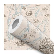 Papel de Parede Adesivo Mapa Exploração Bussola Vintage Bege Moderno Quarto Sala de Estar