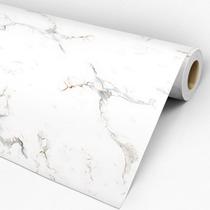 Papel de Parede Adesivo Marmorizado Branco Liso Lávavel Cozinha Banheiro 3m