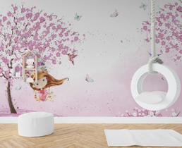 Papel de Parede Adesivo Menina Jardim Rosa 290x300m - ALGIDECOR Papel de Parede Adesivo Menina Jardim Rosa 290x300m - ALGIDECOR