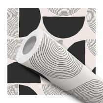 Papel de Parede Adesivo Minimalista Preto e Bege Geométrico Meio Circulo Moderno Abstrato Minimalista Quarto Sala de Estar