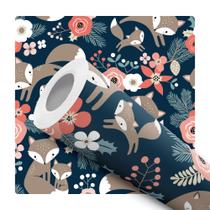 Papel de Parede Adesivo Moderno Bosque Raposinha Floral Delicado Fofo Infantil Bebê Quarto