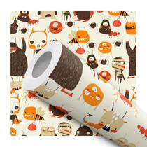 Papel de Parede Adesivo Monstrinhos Halloween Bege Infantil Moderno Quarto