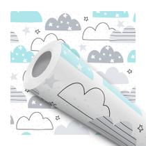 Papel de Parede Adesivo Nuvem Cinza Azul Céu Estrela Infantil Bebê Moderno Quarto Sala de Estar