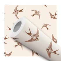 Papel de Parede Adesivo Pássaro Vintage Bege Moderno Quarto Sala de Estar