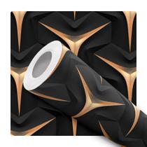 Papel de Parede Adesivo Preto Dourado Geométrico Abstrato Moderno Quarto Sala de Estar