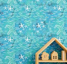 Papel de Parede Adesivo Removível com Estrelas e Peixes para Quarto Infantil, Vinil Impermeável, Azul - S4Sassy Papel de Parede Adesivo Removível com Estrelas e Peixes para Quarto Infantil, Vinil Impermeável, Azul - S4Sassy