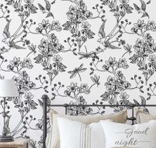 Papel de Parede Adesivo Removível com Pássaros e Libélulas, Vinil Preto para Decoração - S4Sassy Papel de Parede Adesivo Removível com Pássaros e Libélulas, Vinil Preto para Decoração - S4Sassy