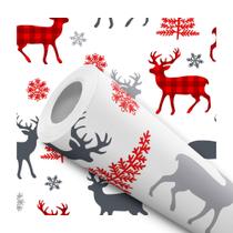 Papel de Parede Adesivo Rena Natal Vermelho Cinza Moderno Quarto