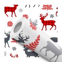 Papel de Parede Adesivo Rena Natal Vermelho Cinza Moderno Quarto