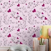 Papel De Parede Adesivo Rosa Coração Cute Fofo Meninas 10m