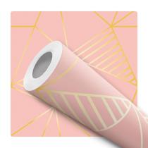 Papel de Parede Adesivo Rosa Geométrico Triângulos Linhas Dourado Moderno Quarto Sala de Estar