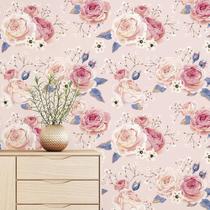 Papel de parede adesivo rose rosa gold com flores floral flor vinilico lavavel para quarto casal 10m - Toque Pop