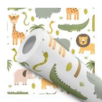 Papel De Parede Adesivo Safari Branco Bicho Quarto Bebê 12m