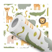 Papel De Parede Adesivo Safari Branco Bicho Quarto Bebê 2.5m Papel De Parede Adesivo Safari Branco Bicho Quarto Bebê 2.5m