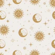 Papel De Parede Adesivo Sala Lua Sol Lavável Dourado