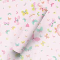 Papel de Parede Adesivo Tema Borboletas Tons Rosa