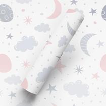 Papel de Parede Adesivo Tema Lua E Nuvem Rosa Azul Bebê
