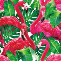 Papel de Parede Adesivo Tropical Flamingo Folhas Verdes
