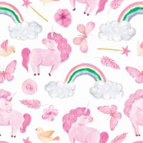 Papel de Parede Adesivo Unicórnio Rosa e Arco-Íris Bebê 3m