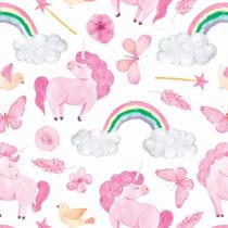 Papel De Parede Adesivo Unicórnio Rosa E Arco-Íris Bebê 9M