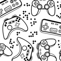 Papel de Parede Adesivo Videogame Controle Gamer Joystick Teen Juvenil Infantil Jogos Preto e Branco - Deliquadros