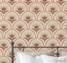 Papel de Parede Adesivo Vinil Art Deco Leque Árvore, Bege, Quarto e Sala, Fácil Aplicação - S4Sassy