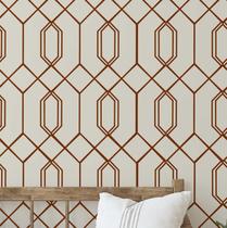 Papel de Parede Adesivo Vinil Removível, Estampa Hexagonal Geométrica, Marrom, Decoração Fácil - S4Sassy