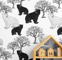 Papel de Parede Adesivo Vinil Urso e Árvore, Branco, para Quarto Infantil e Brinquedoteca - S4Sassy Papel de Parede Adesivo Vinil Urso e Árvore, Branco, para Quarto Infantil e Brinquedoteca - S4Sassy