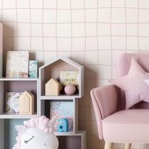 Papel de Parede Adesivo Vinílico Infantil Xadrez Quadriculado Tons Rosa 2,7m