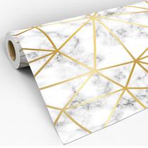 Papel de Parede Adesivo Zara Mármore Linhas Amarela Grossas Decoração Branco Lavável Sala Quarto 3D - Pro Decor