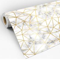 Papel de Parede Adesivo Zara Mármore Linhas Amarela Prisma Polígonos Decoração Branco Lavável Sala Quarto 3D - Pro Decor