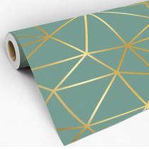 Papel de Parede Adesivo Zara Silver Dourado Com Verde Lavável Decoração Vinilico Sala Quarto 3D - Pro Decor