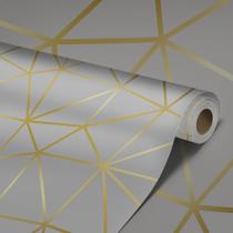 Papel de Parede Adesivo Zara Silver Gray Storm e Dourado Gold Linhas 3D Lavável - Pro Decor