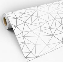 Papel de Parede Adesivo Zara Silver Linhas Cinza Com Fundo Branco Decoração Lavável Sala Quarto 3D - Pro Decor
