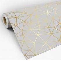 Papel de Parede Adesivo Zara Silver Linhas Douradas Com Fundo Cinza Lavável Sala Quarto 3D - Pro Decor