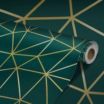 Papel de Parede Adesivo Zara Silver Linhas Douradas Fundo Verde Lavável Decoração Vinilico Sala Quarto 3D - Pro Decor