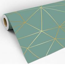 Papel de Parede Adesivo Zara Silver Linhas Douradas Verde Lavável Decoração Vinilico Sala Quarto 3D - Pro Decor