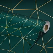 Papel de Parede Adesivo Zara Silver Linhas Douradas Verde Musgo Lavável Decoração Vinilico Sala Quarto 3D - Pro Decor