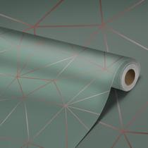 Papel de Parede Adesivo Zara Silver Verde Musgo e Rose Linhas Tons Claros 3D Lavável - Pro Decor