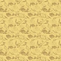 Papel De Parede Amarelo Desenhos Ovos E Pães Adesivo Lavável