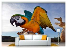 Papel De Parede Animais Arara Paisagem 3D Anm124