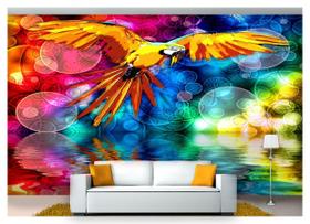 Papel De Parede Animais Arara Voando Cores 3D Anm198 Papel De Parede Animais Arara Voando Cores 3D Anm198